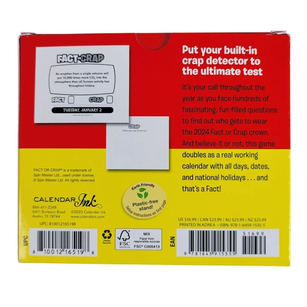 SpinMaster Fact or Crap Daily Desk Calendar 2024 A Year of Trivia Page a Day NEW